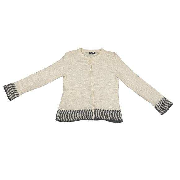 Varma Icelandic Wool Button Up Knit Cardigan Fuzzy Sweater Cream Gray Size Small - Picture 6 of 10